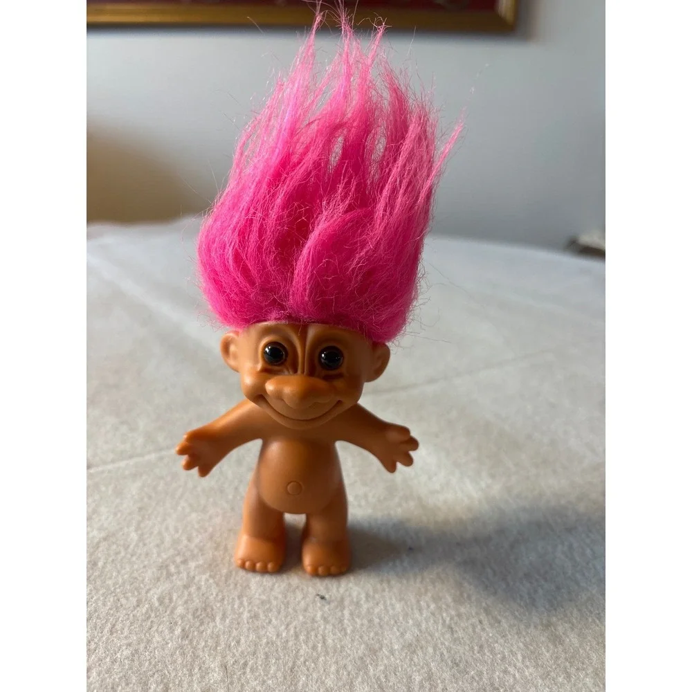 Russ Troll Doll Bright Pink Fuzzy Hair Collectible Vintage Toy